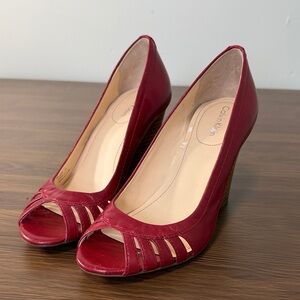 Calvin Klein Women's Red Peep Toe Wedges Sz 5